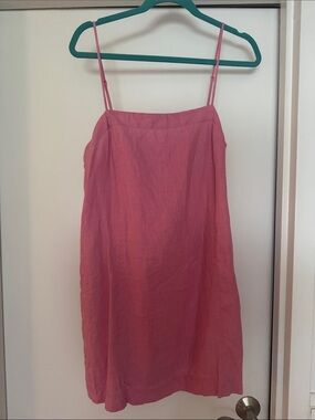 Madewell Pink Linen Slip Dress with Spaghetti Straps